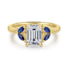 Dani - 14K Yellow Gold Emerald Cut Diamond and Sapphire Engagement Ring - 0.4 ct
