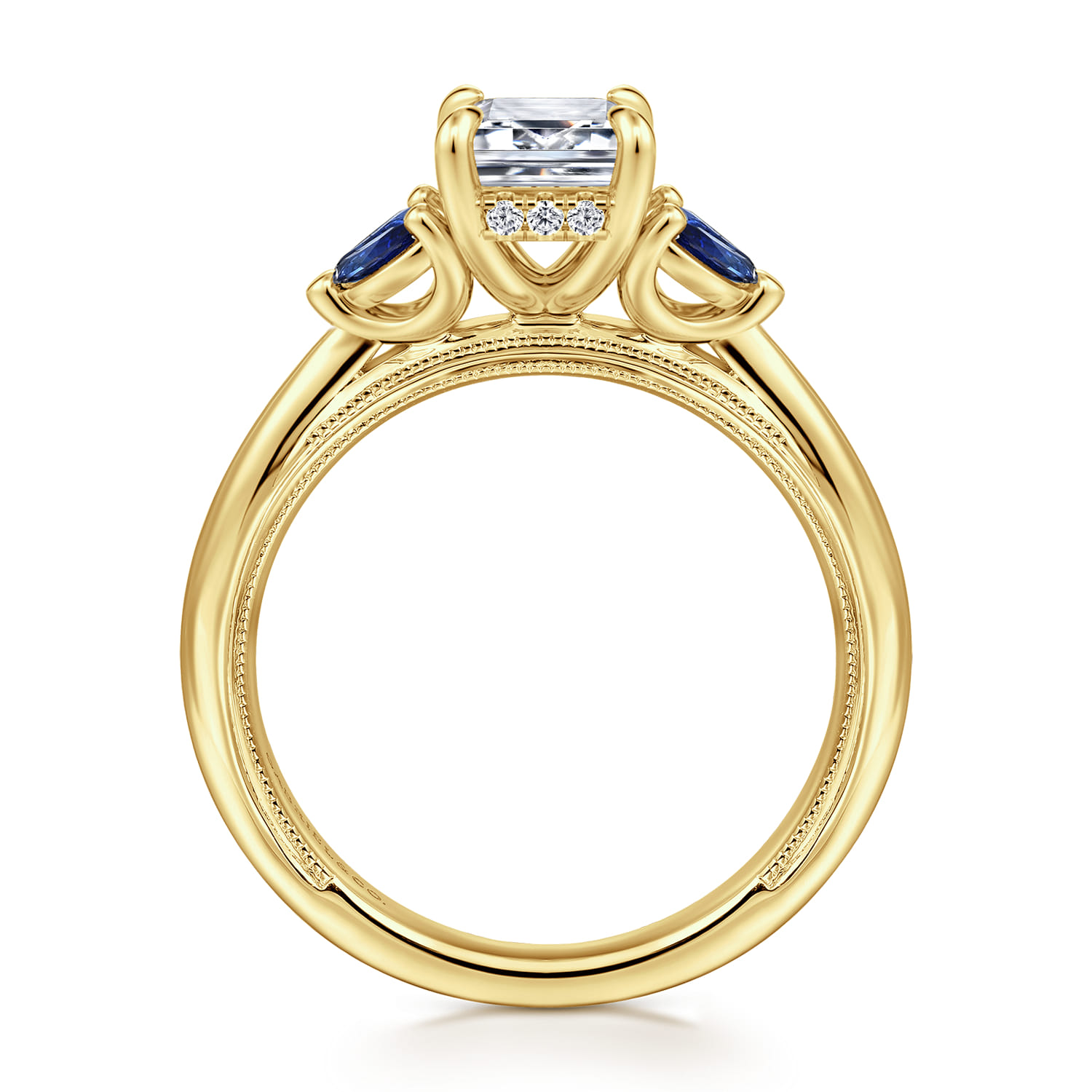 Dani - 14K Yellow Gold Emerald Cut Diamond and Sapphire Engagement Ring - 0.4 ct - Shot 2