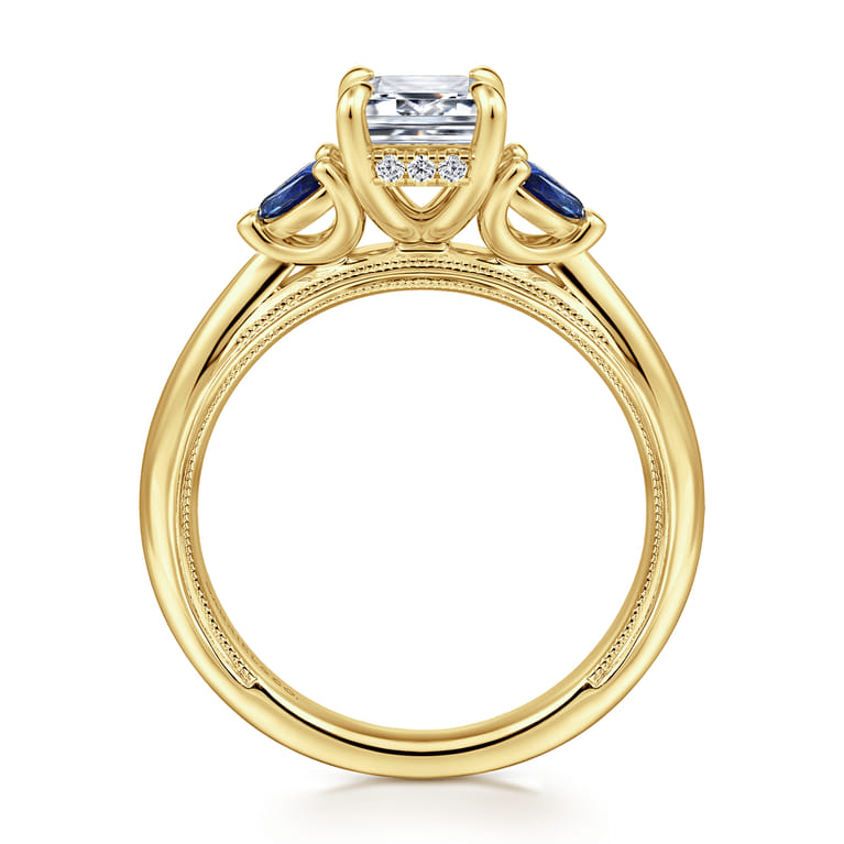 Dani - 14K Yellow Gold Emerald Cut Diamond and Sapphire Engagement Ring - 0.4 ct - Shot 2