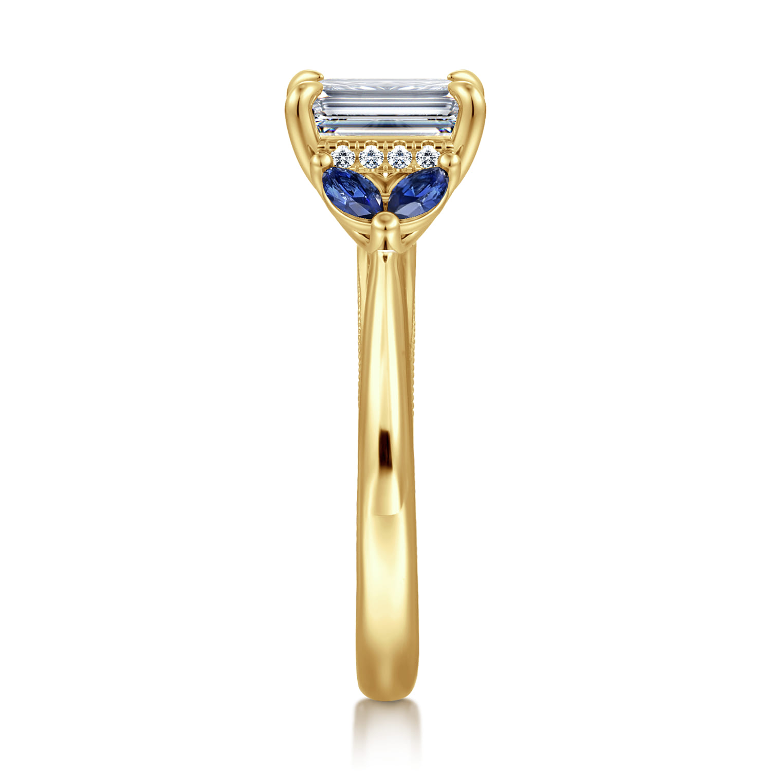 Dani - 14K Yellow Gold Emerald Cut Diamond and Sapphire Engagement Ring - 0.4 ct - Shot 4