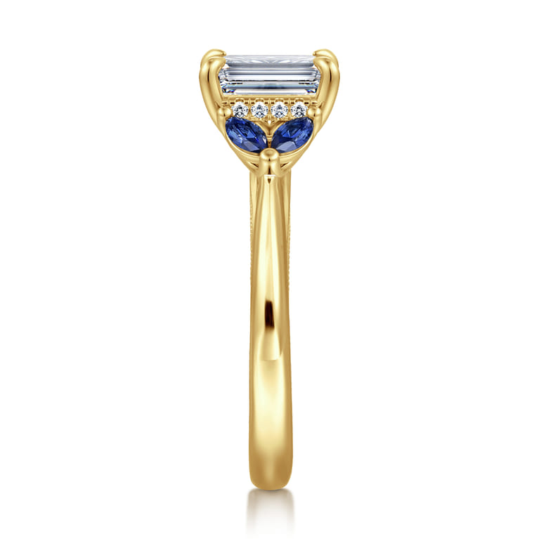Dani - 14K Yellow Gold Emerald Cut Diamond and Sapphire Engagement Ring - 0.4 ct - Shot 4