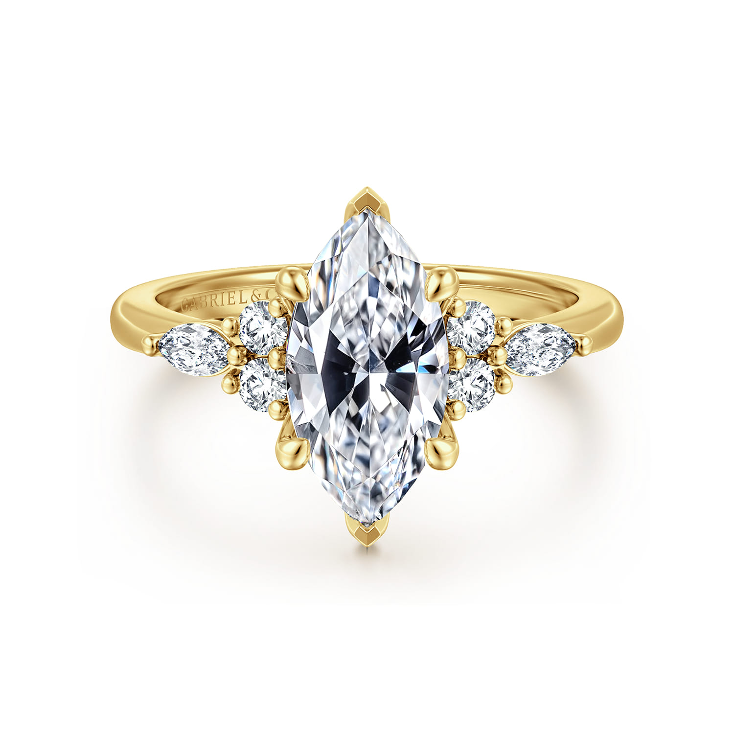 Avah - 14K Yellow Gold Marquise Diamond Cluster Engagement Ring - 0.3 ct - Shot 1