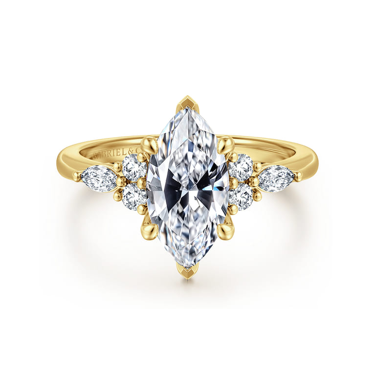 Avah - 14K Yellow Gold Marquise Diamond Cluster Engagement Ring - 0.3 ct - Shot 1