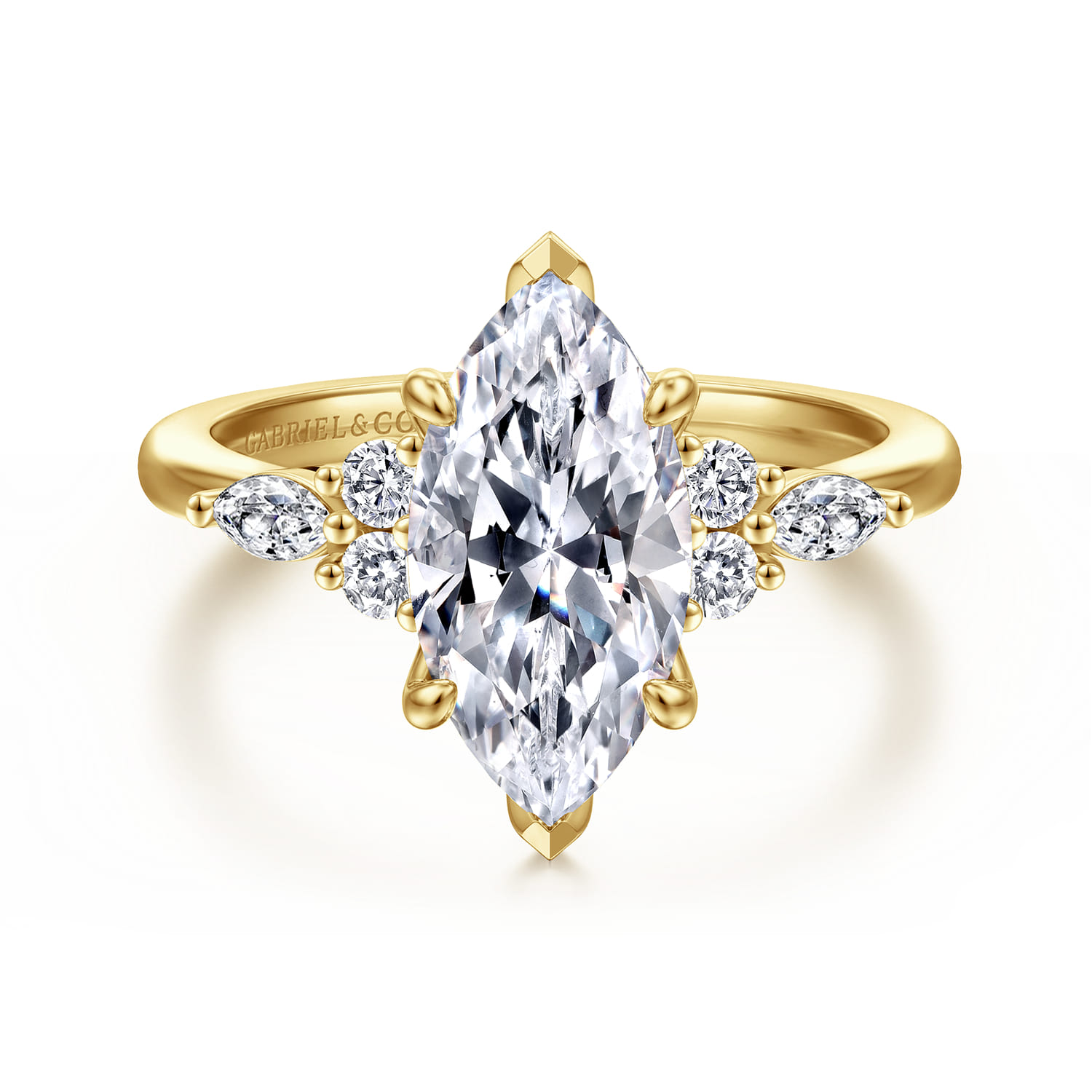 Avah - 14K Yellow Gold Marquise Diamond Cluster Engagement Ring - 0.3 ct - Shot 1