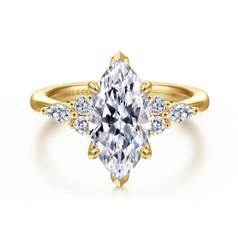 Avah - 14K Yellow Gold Marquise Diamond Cluster Engagement Ring - 0.3 ct - Shot 1