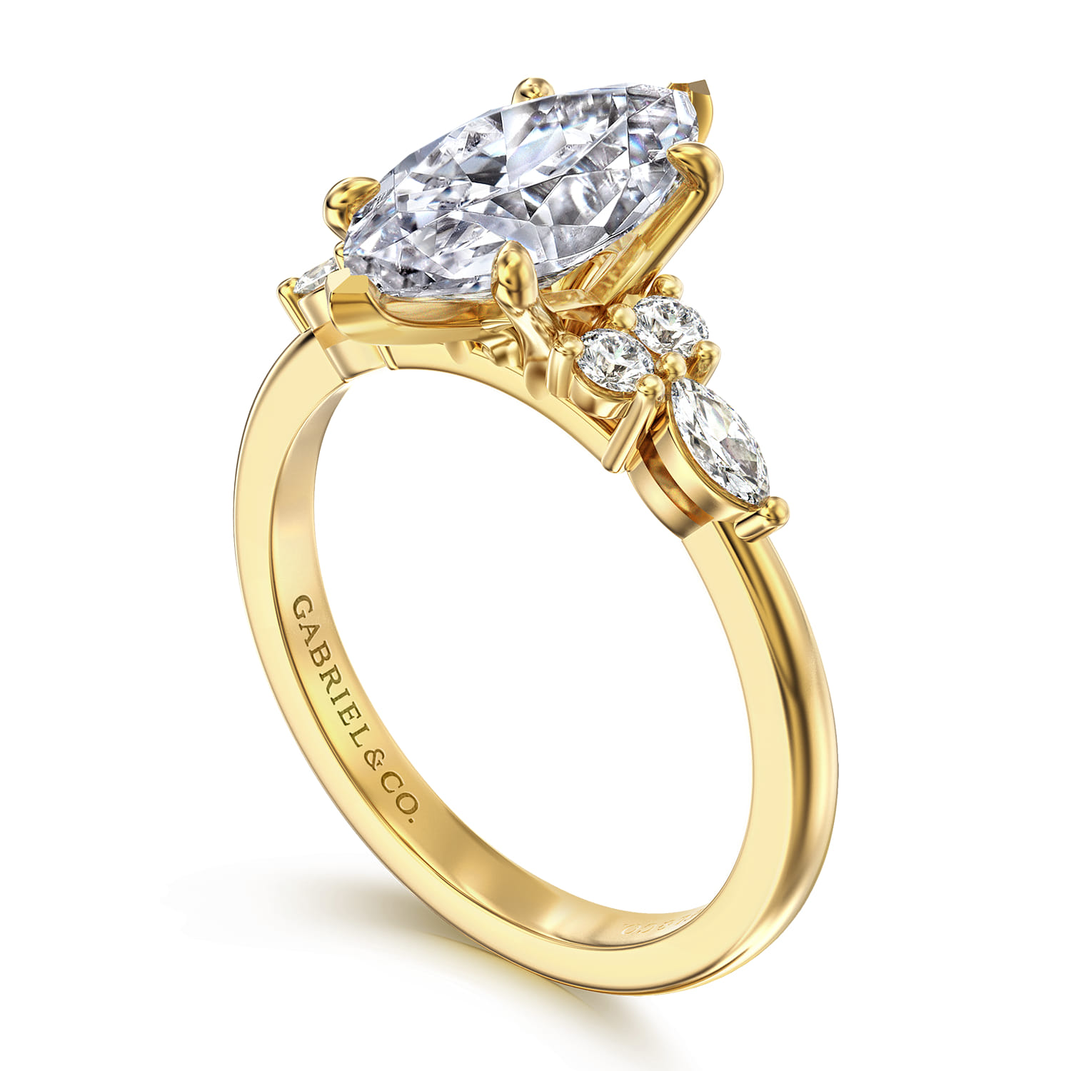 Avah - 14K Yellow Gold Marquise Diamond Cluster Engagement Ring - 0.3 ct - Shot 3