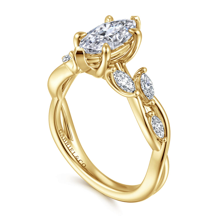 Charlina - 14K Yellow Gold Floral Marquise Diamond Engagement Ring - 0.17 ct - Shot 3
