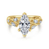 Charlina - 14K Yellow Gold 6 Prong Floral Marquise Shape Diamond Engagement Ring - 0.37 ct