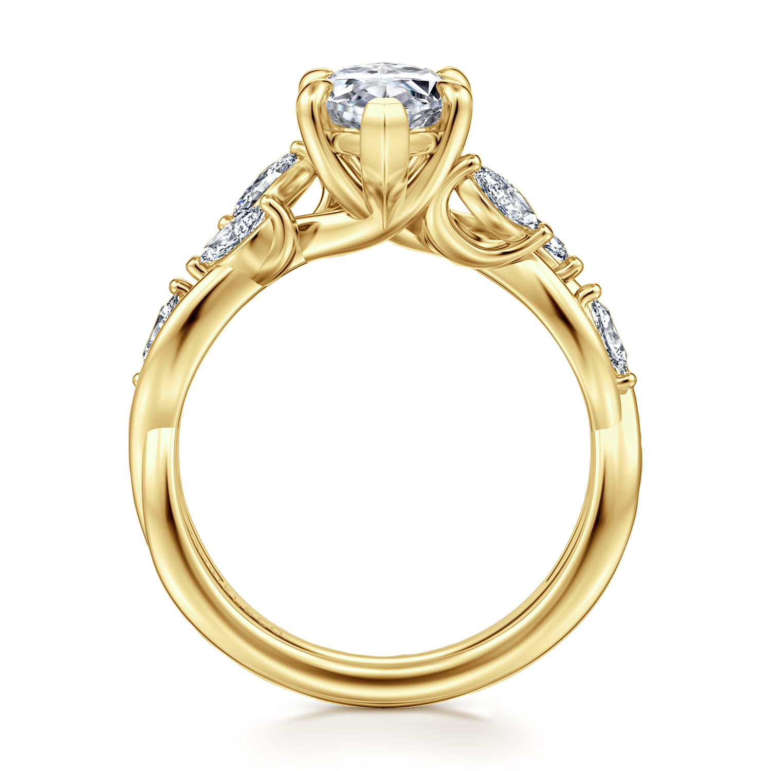 Charlina - 14K Yellow Gold 6 Prong Floral Marquise Shape Diamond Engagement Ring - 0.37 ct - Shot 2