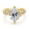 Charlina - 14K Yellow Gold 6 Prong Floral Marquise Shape Diamond Engagement Ring - 0.35 ct