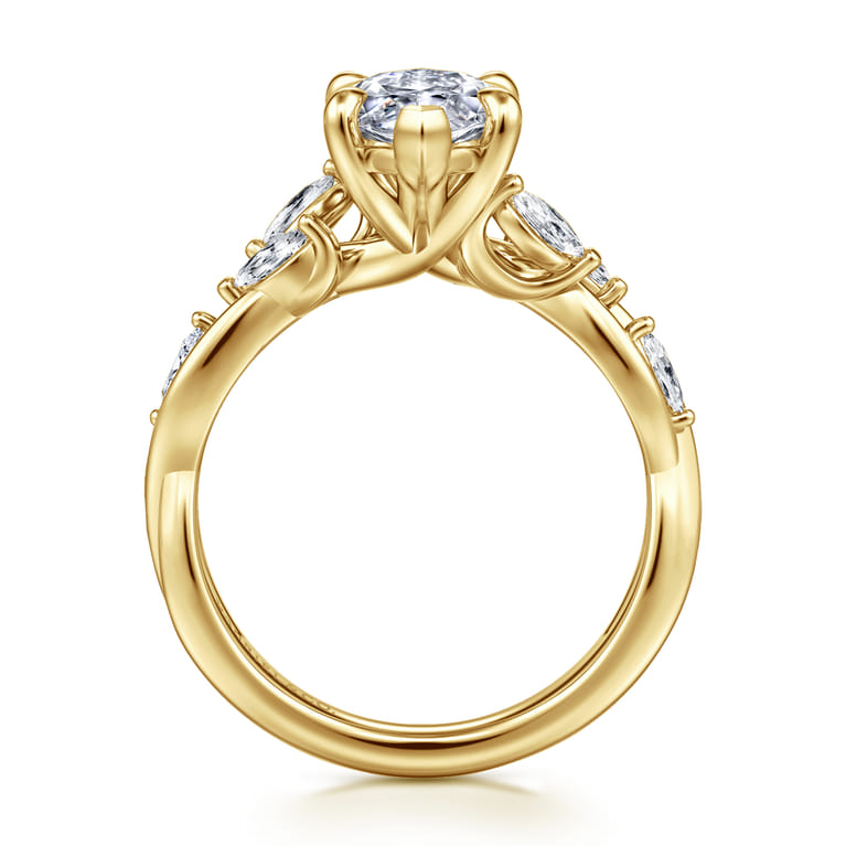 Charlina - 14K Yellow Gold 6 Prong Floral Marquise Shape Diamond Engagement Ring - 0.35 ct - Shot 2