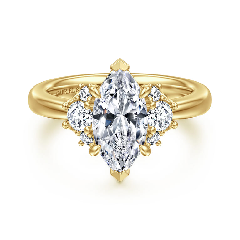 Mattie - 14K Yellow Gold Marquise Shape Lotus Diamond Engagement Ring - 0.45 ct - Shot 1
