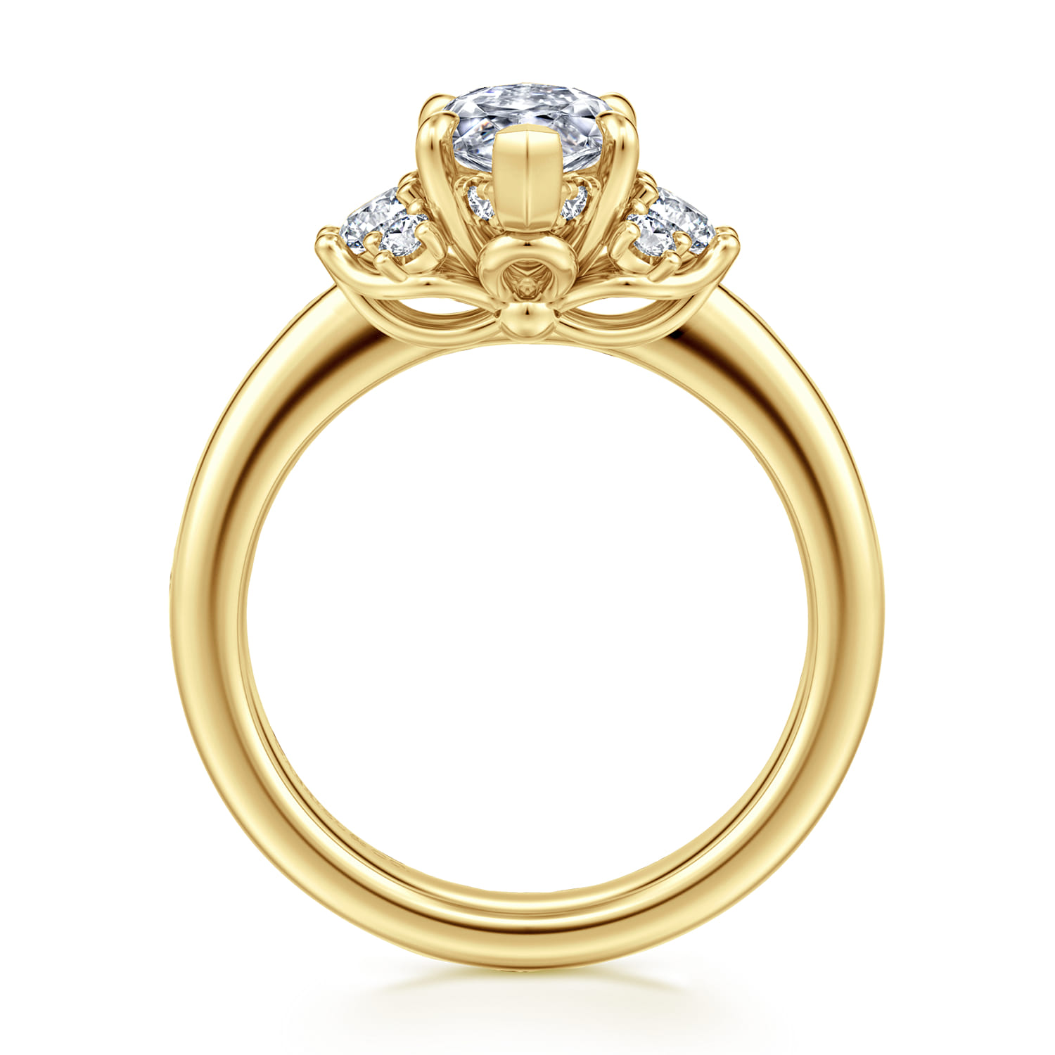 Mattie - 14K Yellow Gold Marquise Shape Lotus Diamond Engagement Ring - 0.45 ct - Shot 2