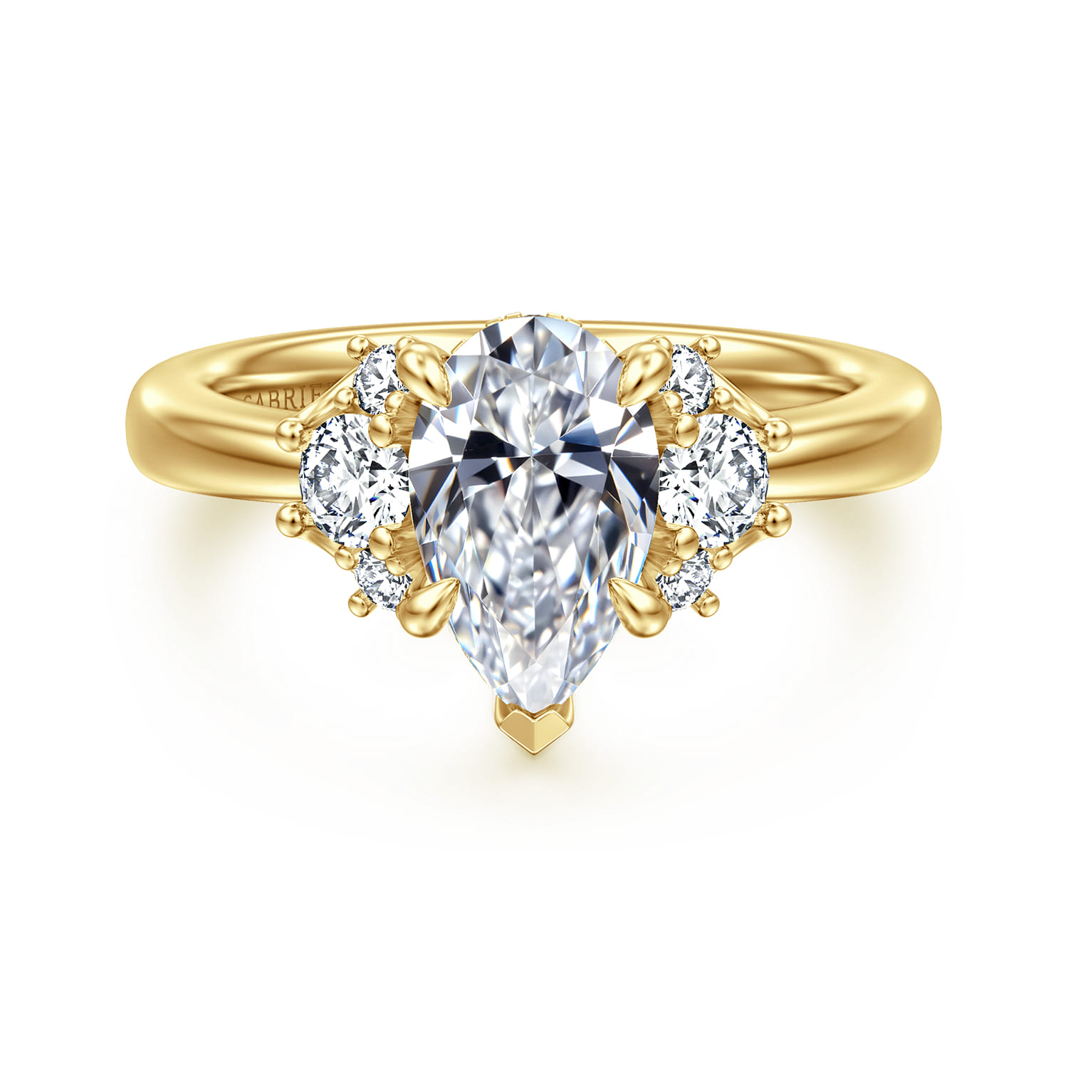 Mattie - 14K Yellow Gold Pear Shape Lotus Diamond Engagement Ring - 0.45 ct - Shot 1