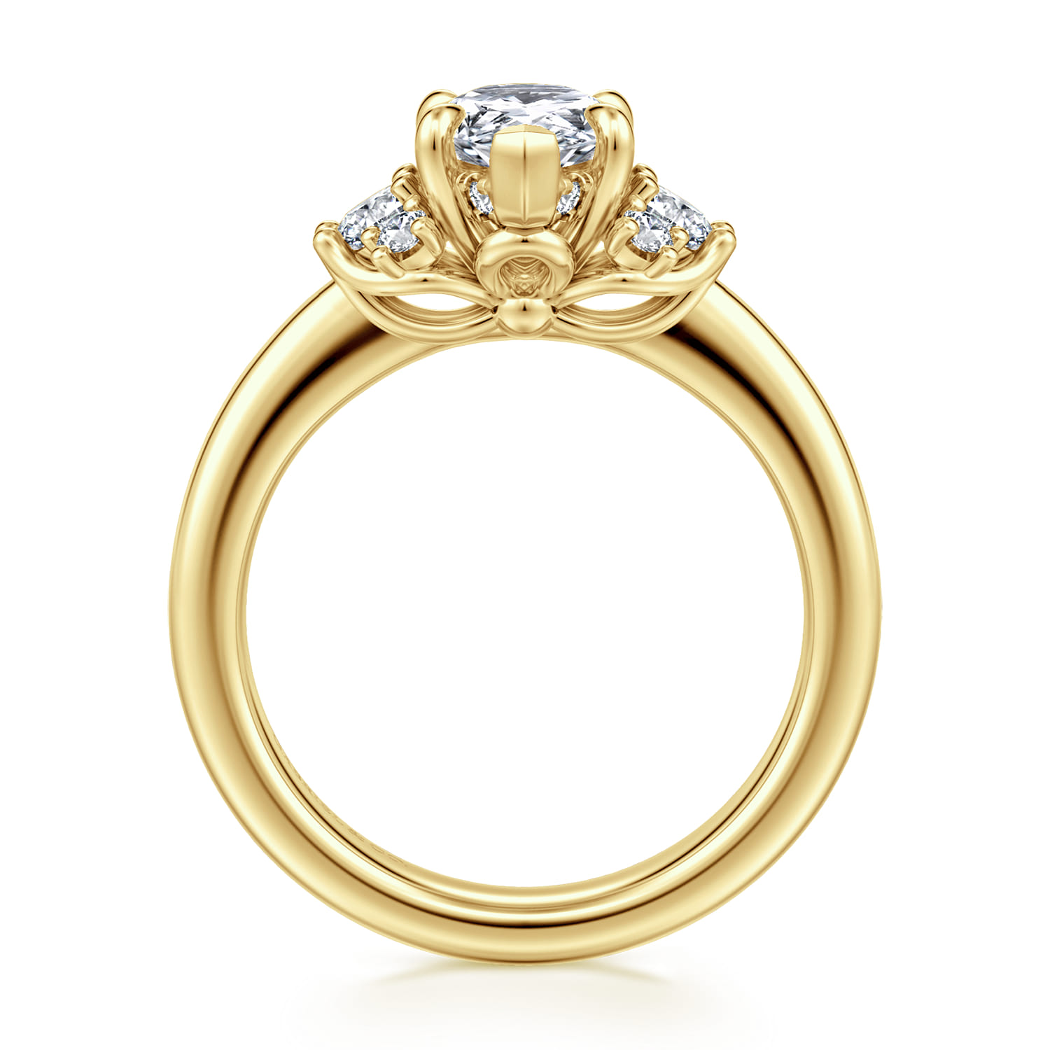 Mattie - 14K Yellow Gold Pear Shape Lotus Diamond Engagement Ring - 0.45 ct - Shot 2