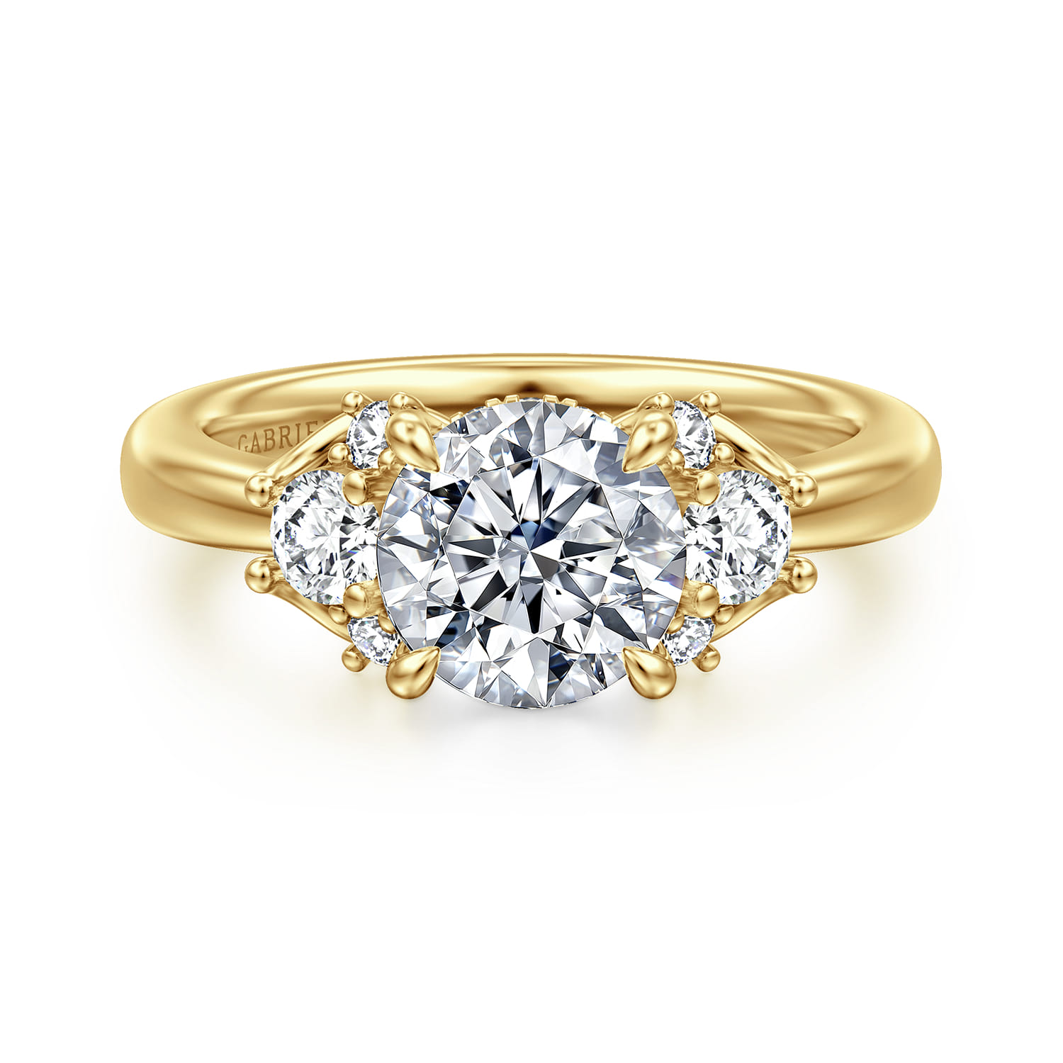 Mattie - 14K Yellow Gold Round Lotus Diamond Engagement Ring - 0.45 ct - Shot 1