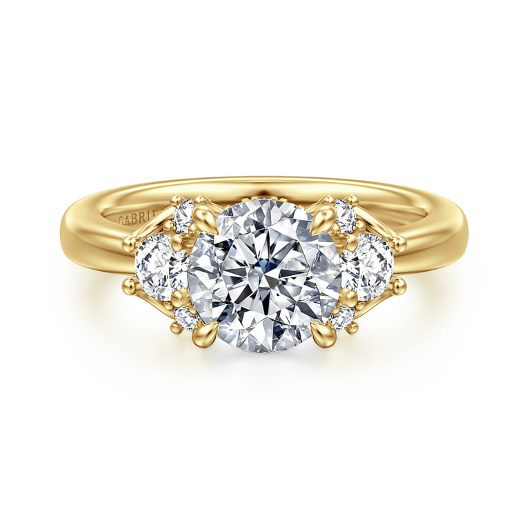 Mattie - 14K Yellow Gold Round Lotus Diamond Engagement Ring - 0.45 ct - Shot 1