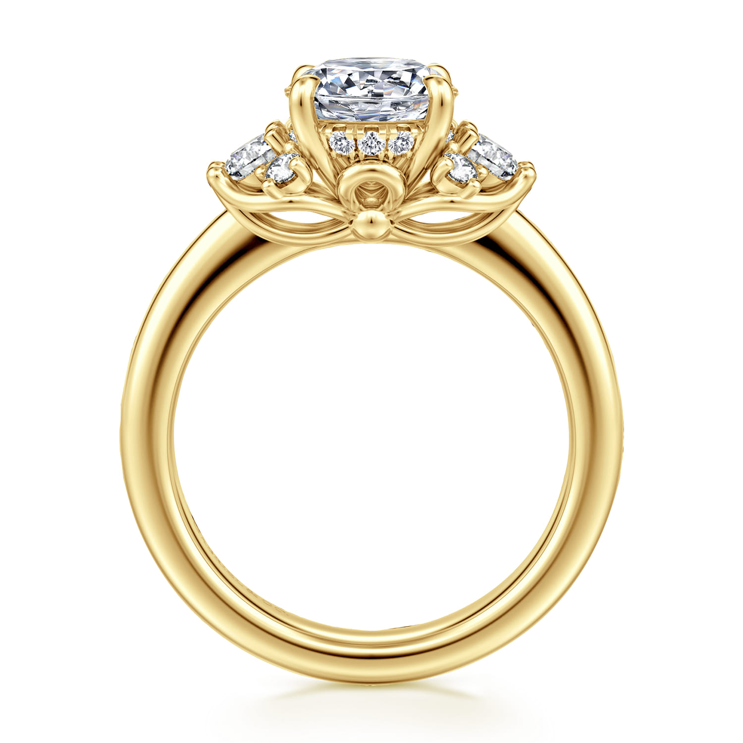 Mattie - 14K Yellow Gold Round Lotus Diamond Engagement Ring - 0.45 ct - Shot 2