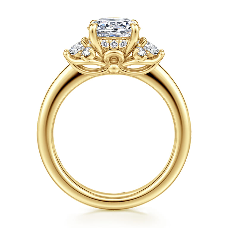 Mattie - 14K Yellow Gold Round Lotus Diamond Engagement Ring - 0.45 ct - Shot 2