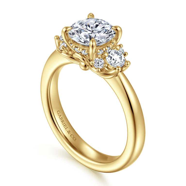 Mattie - 14K Yellow Gold Round Lotus Diamond Engagement Ring - 0.45 ct - Shot 3