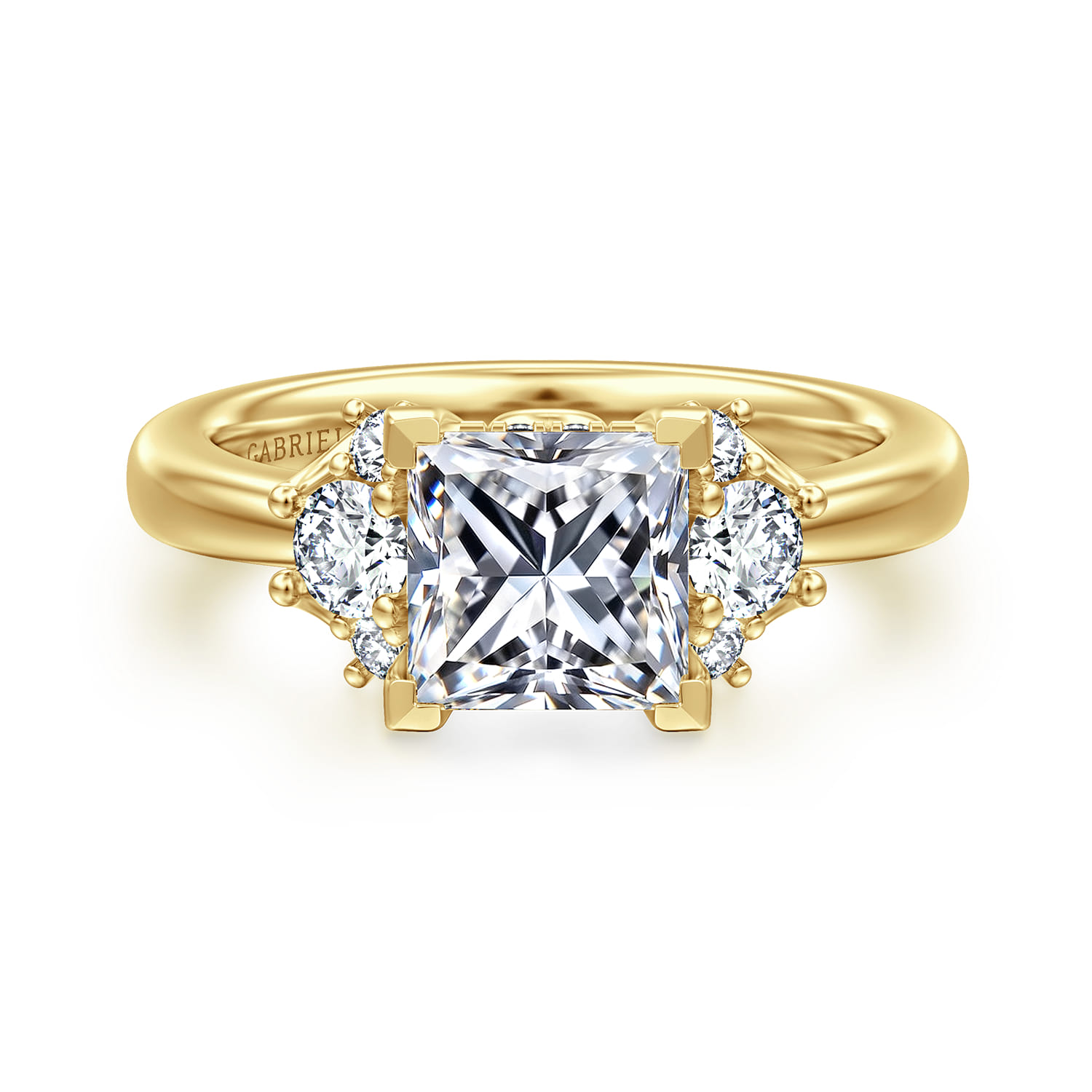 Mattie - 14K Yellow Gold Princess Cut Lotus Diamond Engagement Ring - 0.45 ct - Shot 1