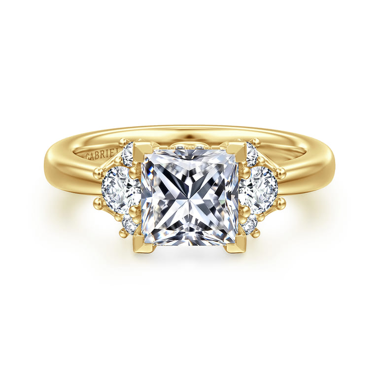 Mattie - 14K Yellow Gold Princess Cut Lotus Diamond Engagement Ring - 0.45 ct - Shot 1