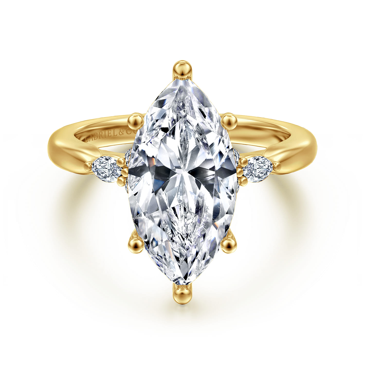Arletta - 14K Yellow Gold 6 Prong Marquise Shape Diamond Engagement Ring - 0.2 ct - Shot 1