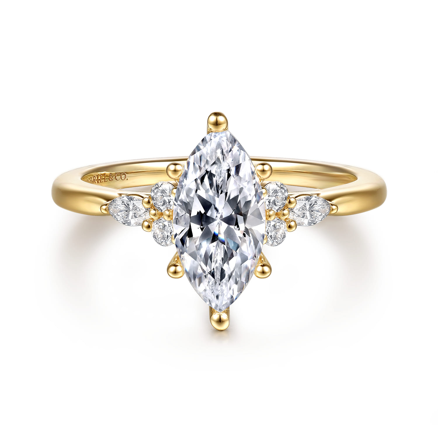 Arletta - 14K Yellow Gold 6 Prong Marquise Shape Diamond Engagement Ring - 0.2 ct - Shot 1