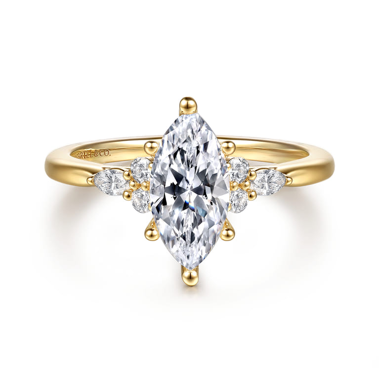 Arletta - 14K Yellow Gold 6 Prong Marquise Shape Diamond Engagement Ring - 0.2 ct - Shot 1