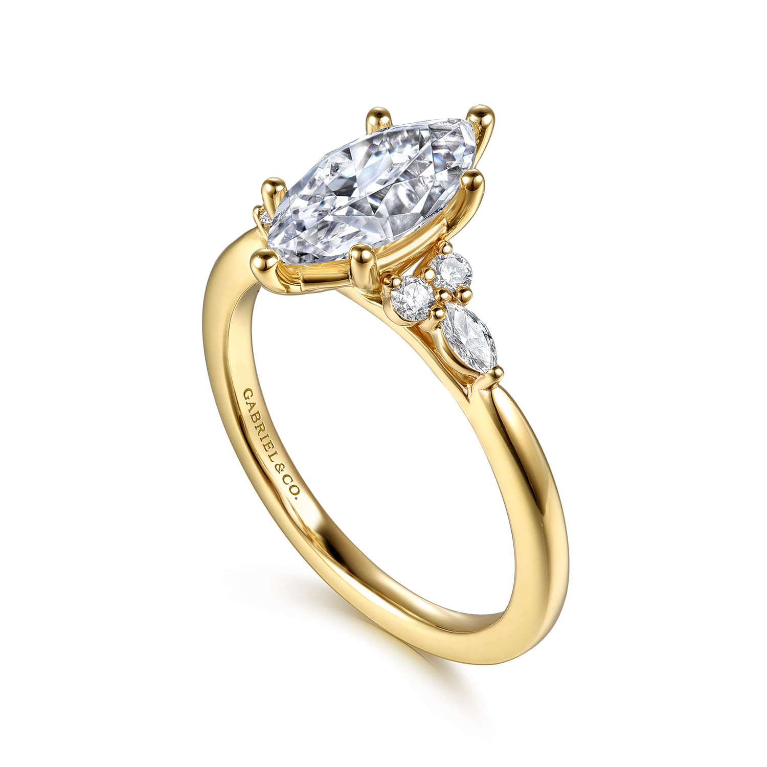 Arletta - 14K Yellow Gold 6 Prong Marquise Shape Diamond Engagement Ring - 0.2 ct - Shot 3
