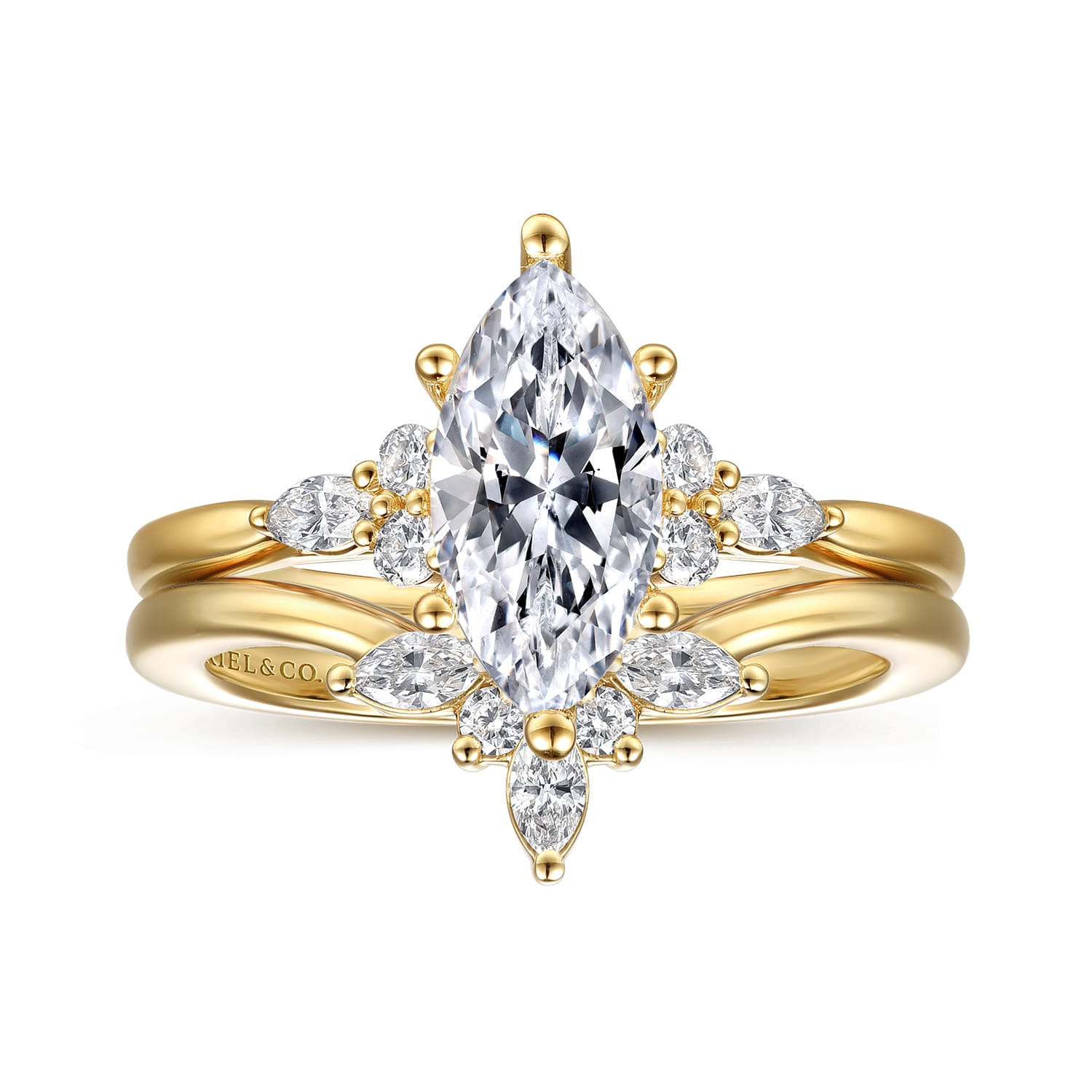 Arletta - 14K Yellow Gold 6 Prong Marquise Shape Diamond Engagement Ring - 0.2 ct - Shot 4