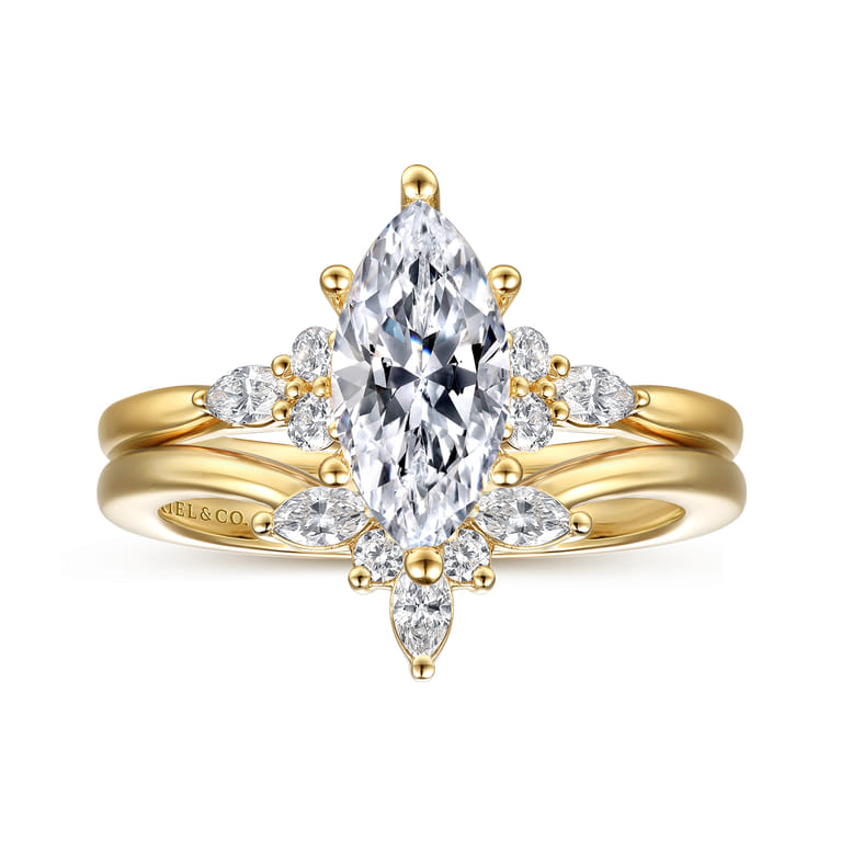 Arletta - 14K Yellow Gold 6 Prong Marquise Shape Diamond Engagement Ring - 0.2 ct - Shot 4