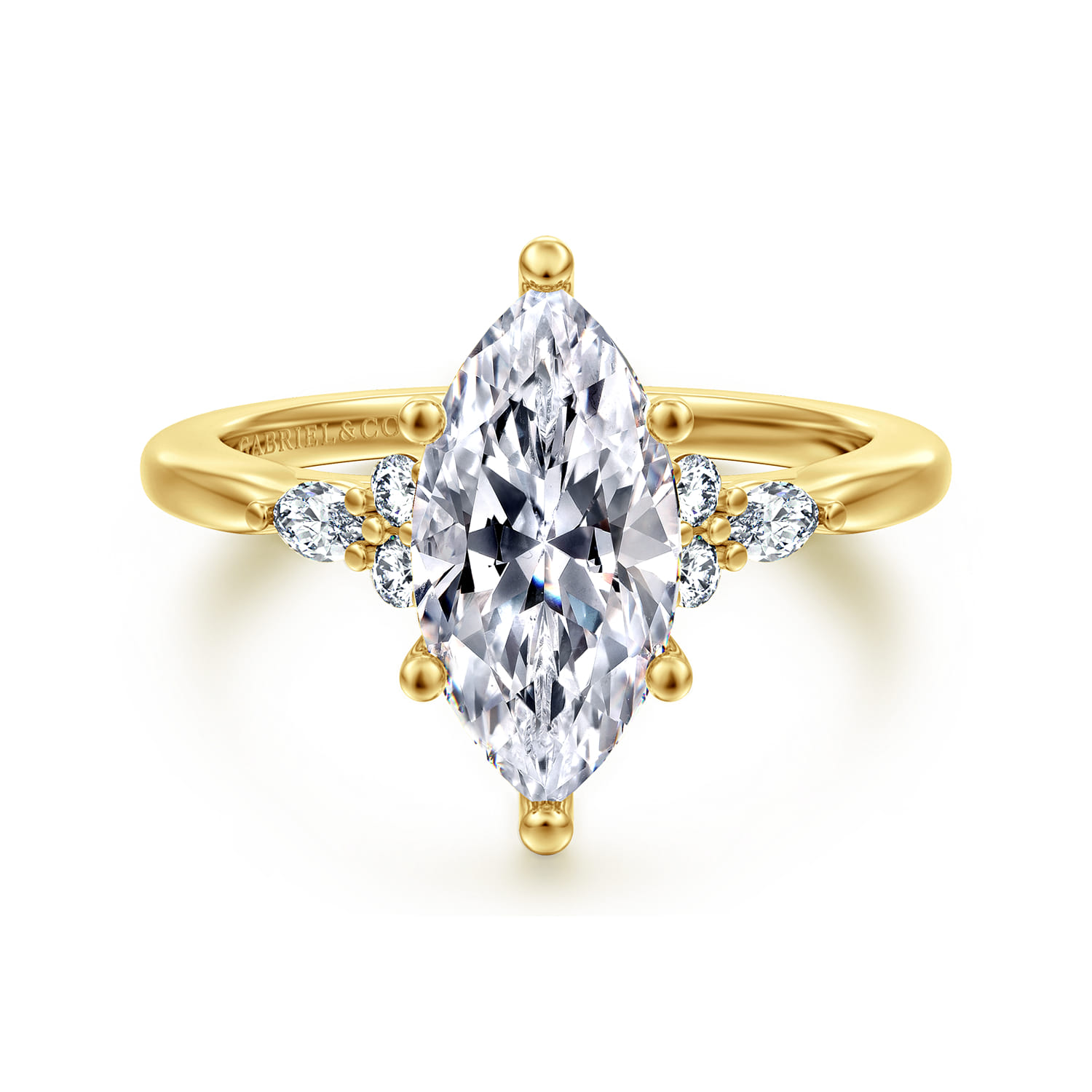 Arletta - 14K Yellow Gold 6 Prong Marquise Shape Diamond Engagement Ring - 0.2 ct - Shot 1
