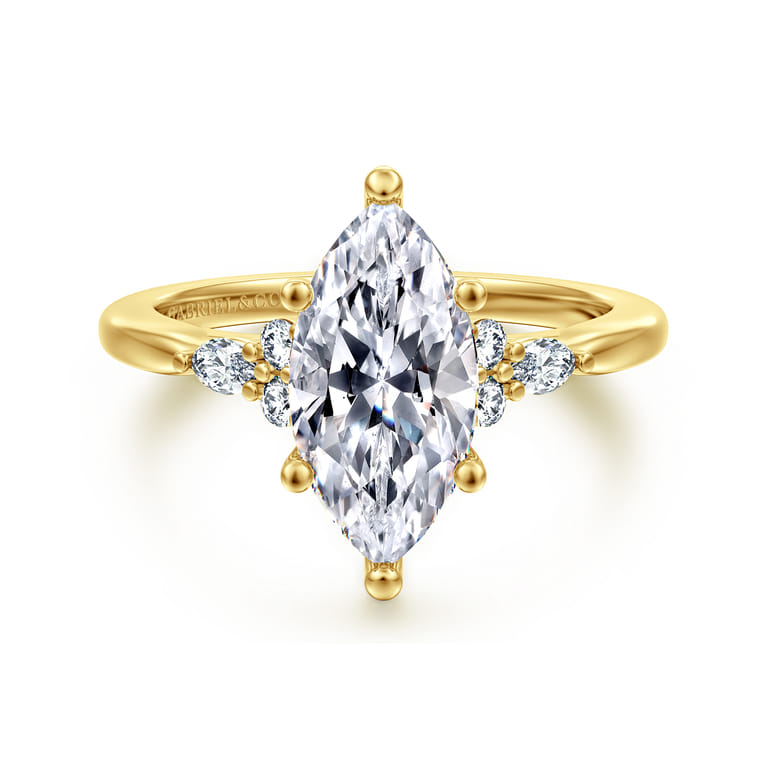 Arletta - 14K Yellow Gold 6 Prong Marquise Shape Diamond Engagement Ring - 0.2 ct - Shot 1