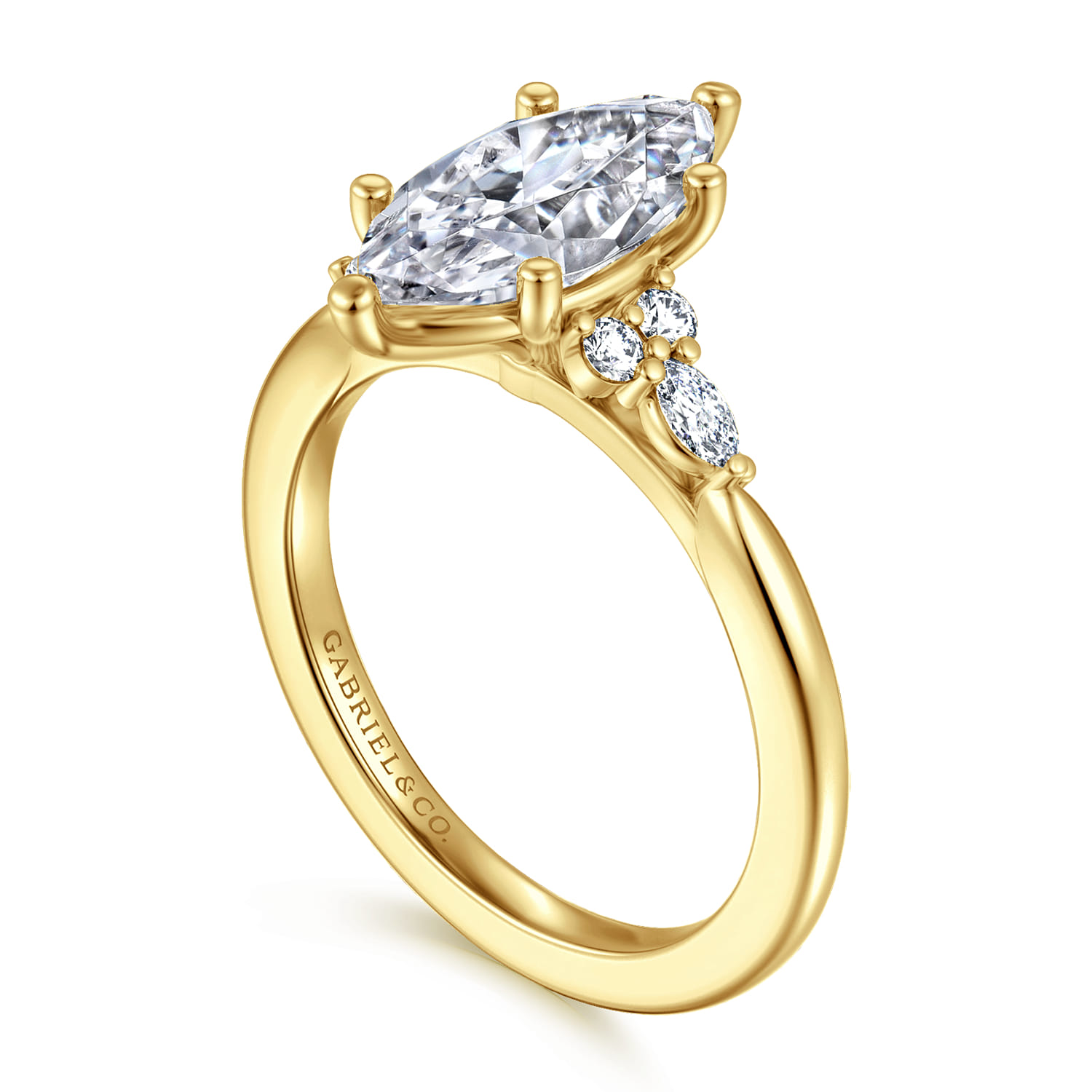 Arletta - 14K Yellow Gold 6 Prong Marquise Shape Diamond Engagement Ring - 0.2 ct - Shot 3