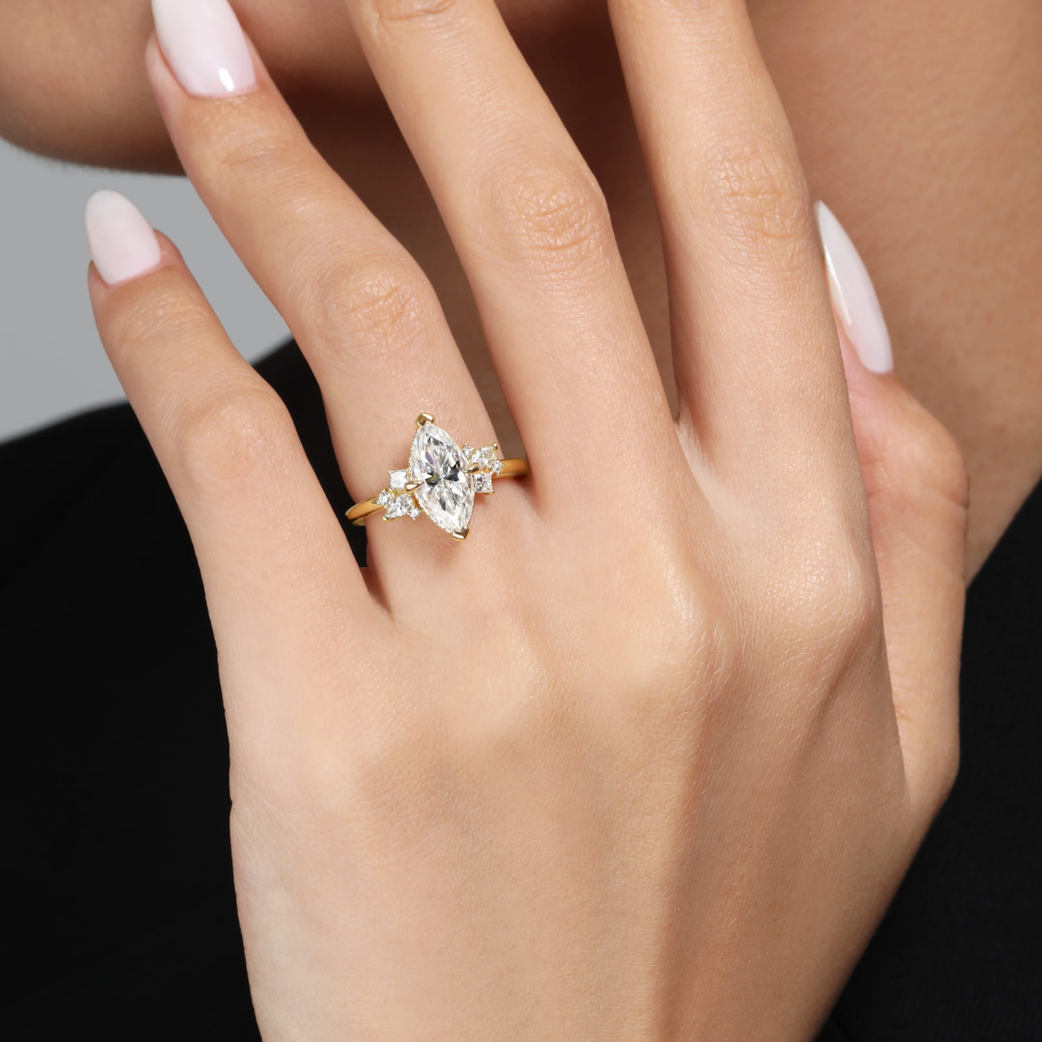 Cicely - 14K Yellow Gold Marquise Shape Diamond Engagement Ring - 0.3 ct - Shot 7