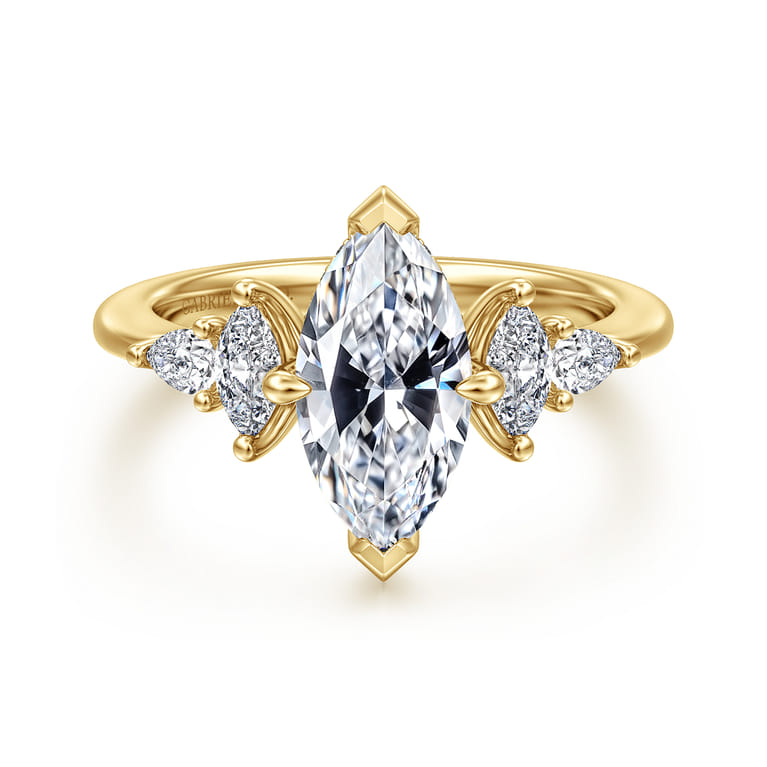 Colton - 14K Yellow Gold Compass Prong Marquise Shape Diamond Engagement Ring - 0.5 ct - Shot 1