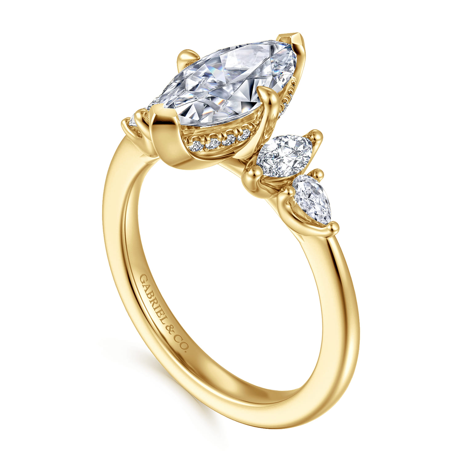 Colton - 14K Yellow Gold Compass Prong Marquise Shape Diamond Engagement Ring - 0.5 ct - Shot 3