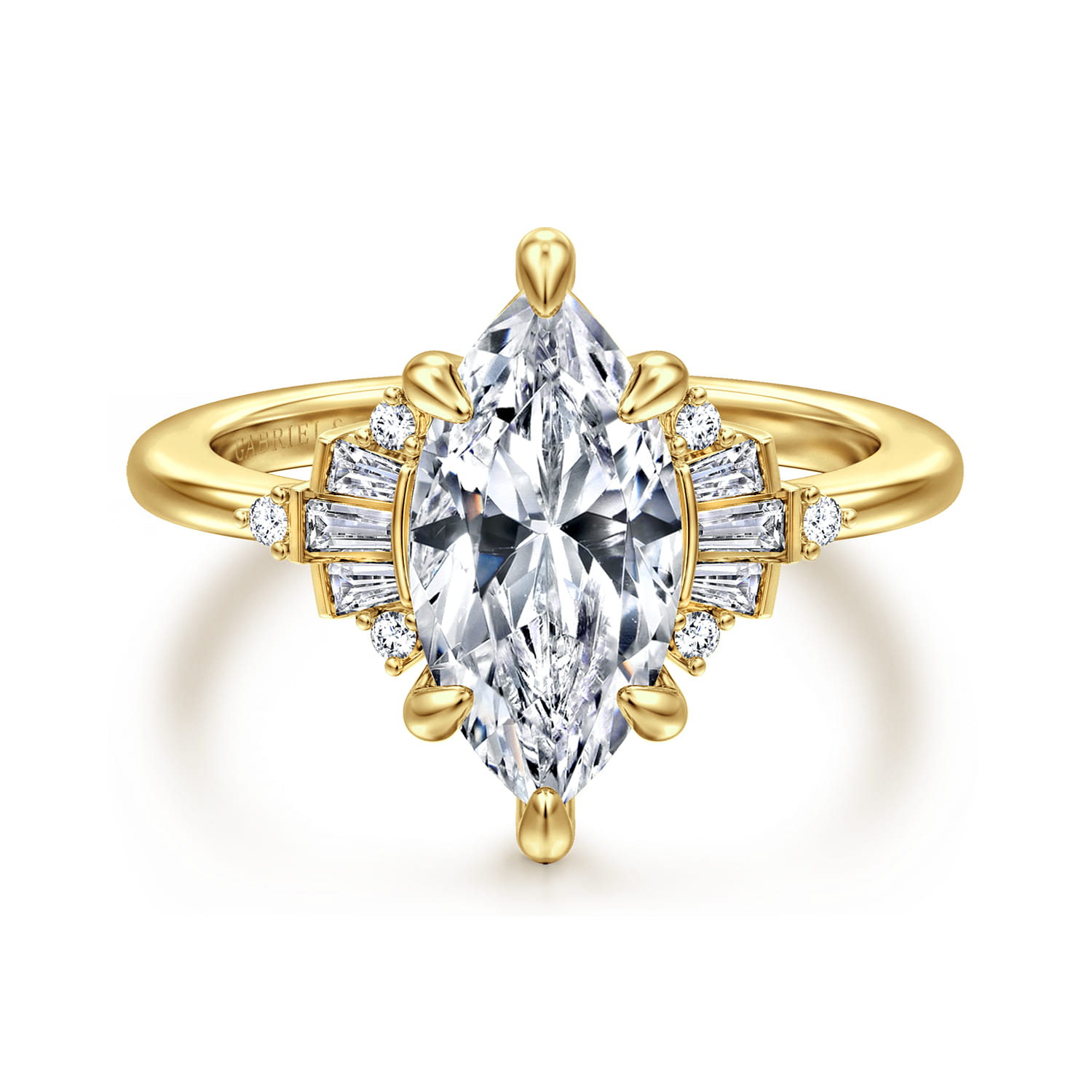 Splendid - 14K Yellow Gold 6 Prong Marquise Shape Diamond Engagement Ring - 0.25 ct - Shot 1