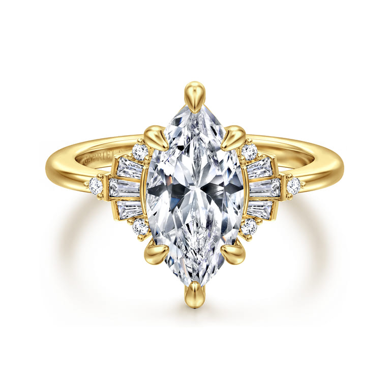 Splendid - 14K Yellow Gold 6 Prong Marquise Shape Diamond Engagement Ring - 0.25 ct - Shot 1