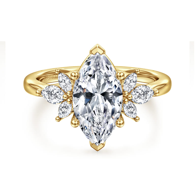 Bleine - 14K Yellow Gold Marquise Shape Diamond Engagement Ring - 0.35 ct - Shot 1