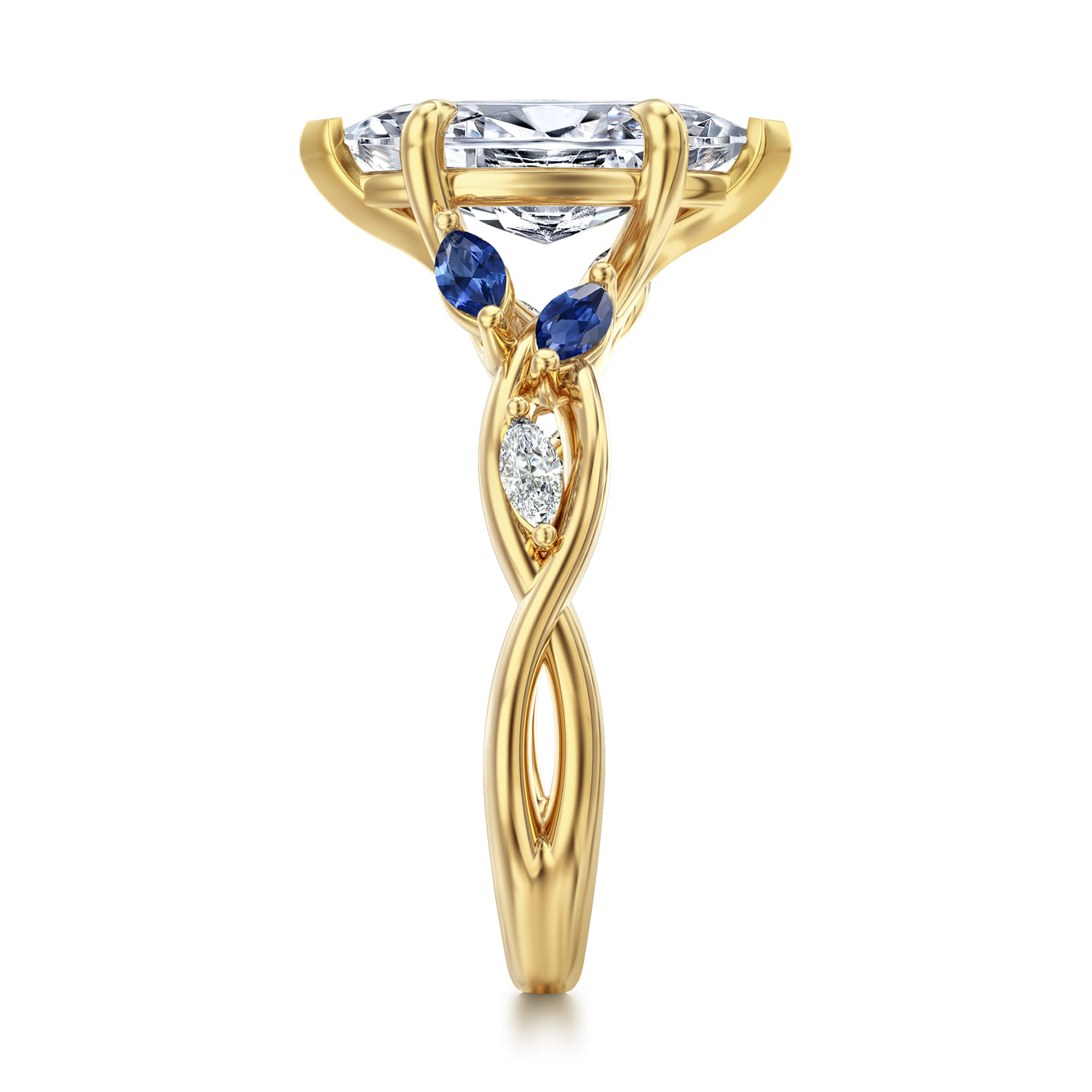 Charlina - 14K Yellow Gold 6 Prong Floral Marquise Shape Diamond and Sapphire Engagement Ring - 0.09 ct - Shot 4
