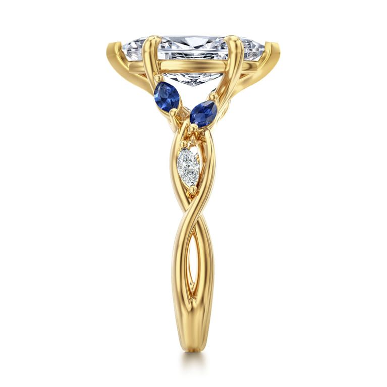 Charlina - 14K Yellow Gold 6 Prong Floral Marquise Shape Diamond and Sapphire Engagement Ring - 0.09 ct - Shot 4