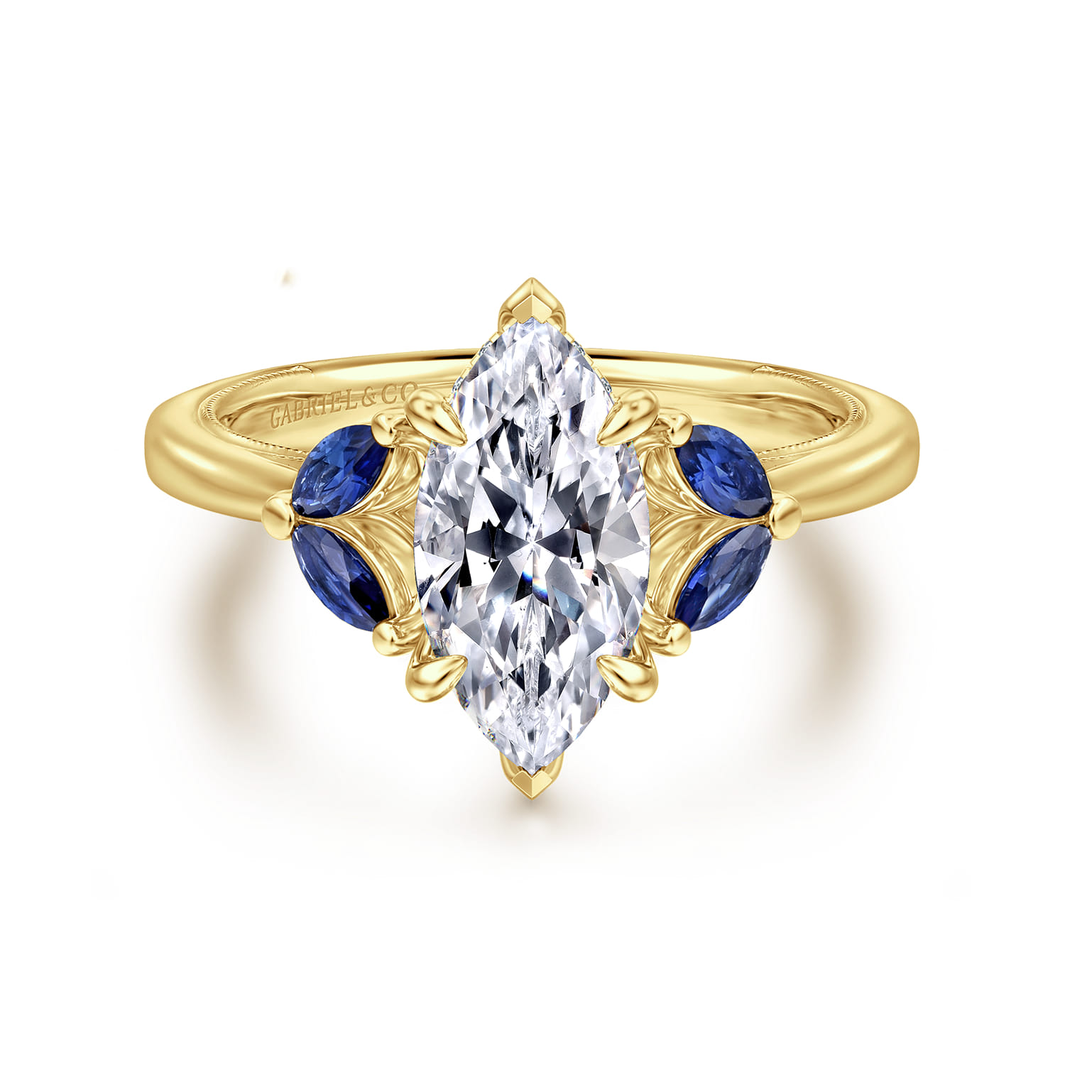 Dani - 14K Yellow Gold Marquise Shape Diamond and Sapphire Engagement Ring - 0.4 ct - Shot 1