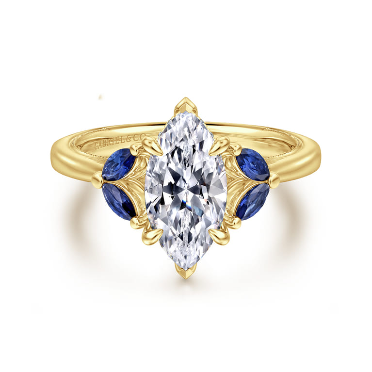 Dani - 14K Yellow Gold Marquise Shape Diamond and Sapphire Engagement Ring - 0.4 ct - Shot 1