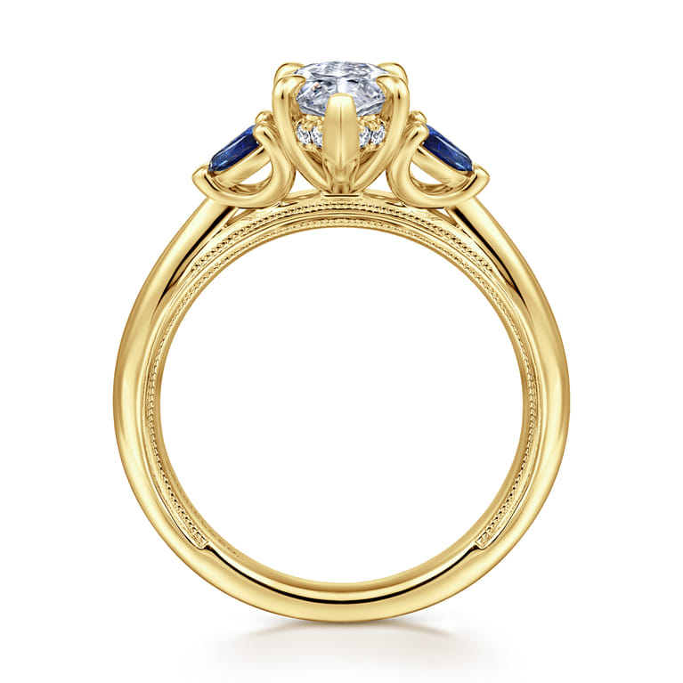 Dani - 14K Yellow Gold Marquise Shape Diamond and Sapphire Engagement Ring - 0.4 ct - Shot 2
