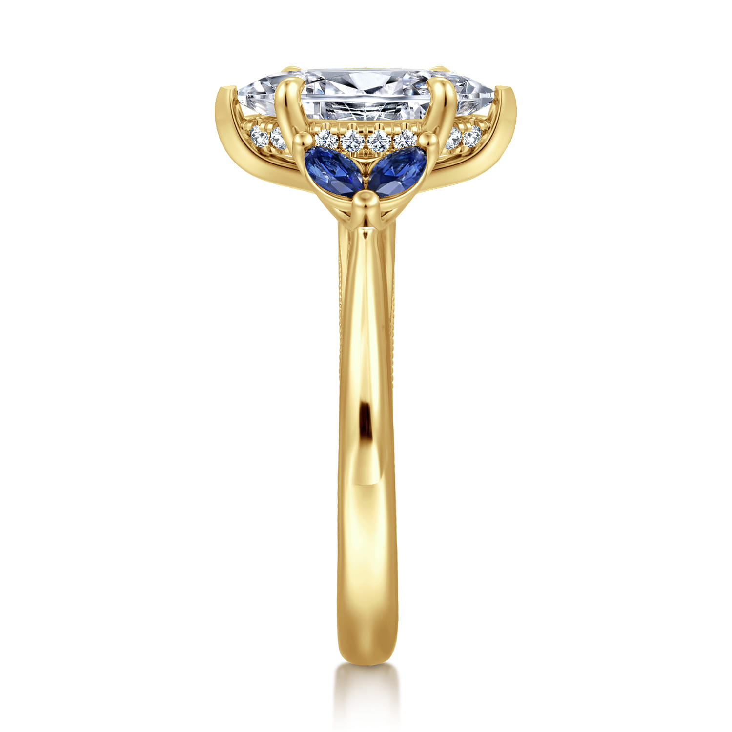 Dani - 14K Yellow Gold Marquise Shape Diamond and Sapphire Engagement Ring - 0.4 ct - Shot 4