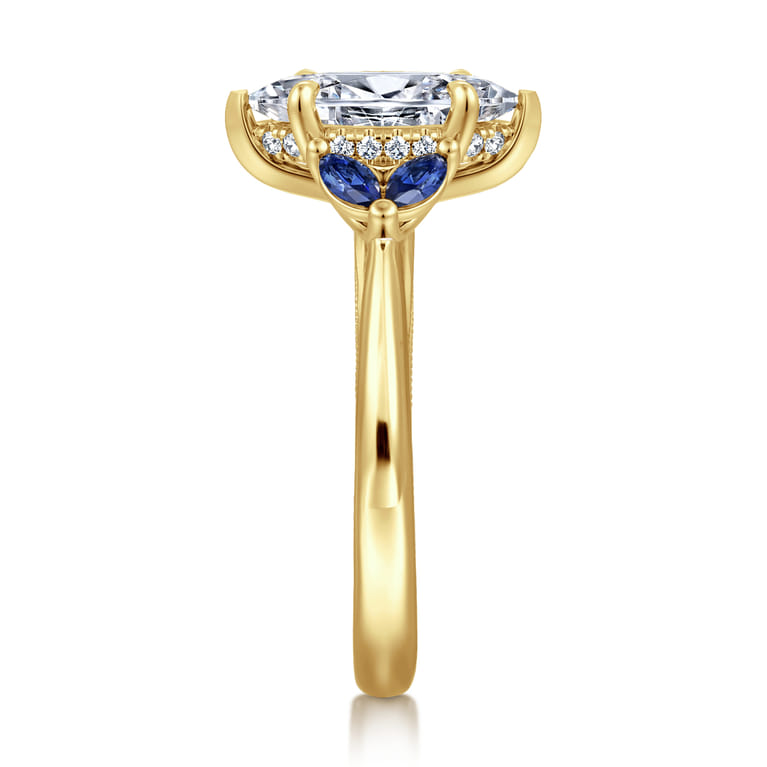 Dani - 14K Yellow Gold Marquise Shape Diamond and Sapphire Engagement Ring - 0.4 ct - Shot 4