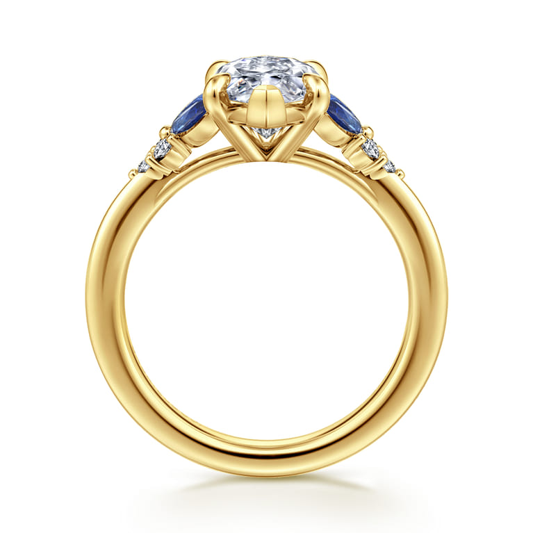 Lunara - 14K Yellow Gold Marquise Shape Sapphire and Diamond Engagement Ring - 0.09 ct - Shot 2