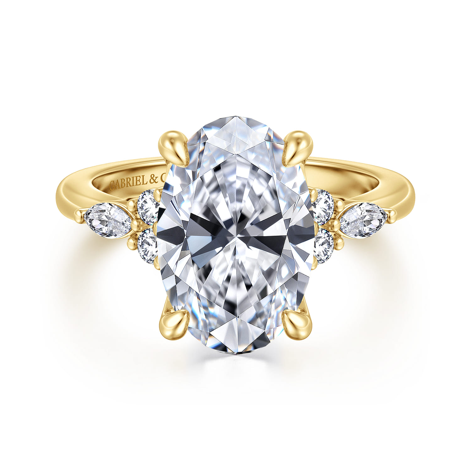 14K Yellow Gold Oval Diamond Cluster Engagement Ring - 0.28 ct - Shot 1